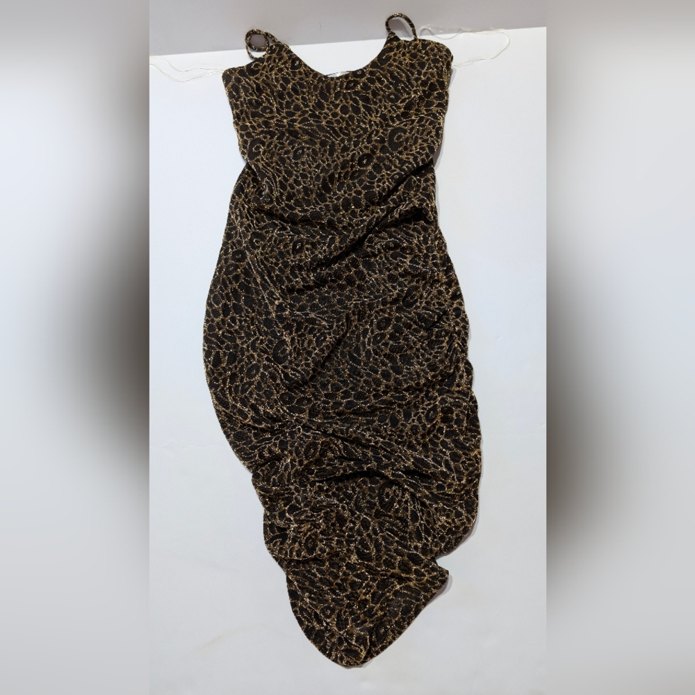 Popular 21 Black And Gold Spaghetti Strap Asymmetrical Maxi Dress Medium